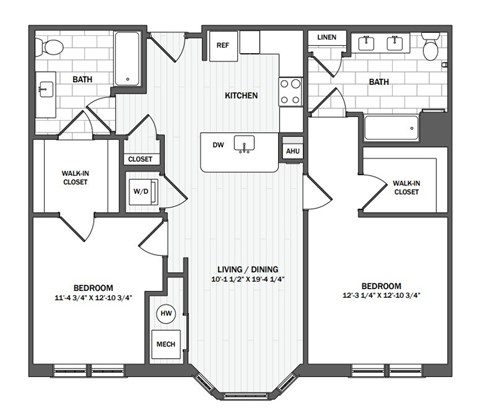 A black and white image of a floor plan for a house.